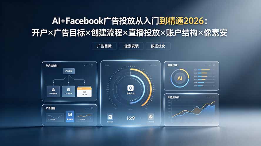 AI+Facebook广告投放从入门到精通2026：开户×广告目标×创建流程×直播投放×账户结构×像素安装×AI赋能-HEIXMI（中国站）