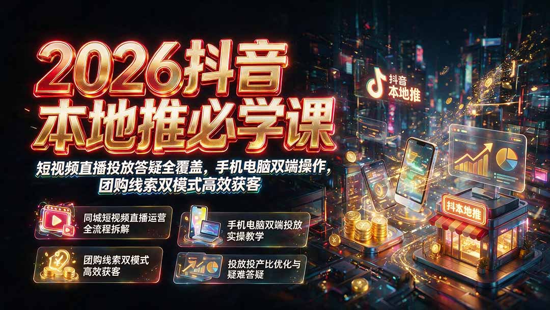 2026抖音本地推必学课｜短视频直播投放答疑全覆盖，手机电脑双端操作，团购线索双模式高效获客-HEIXMI（中国站）