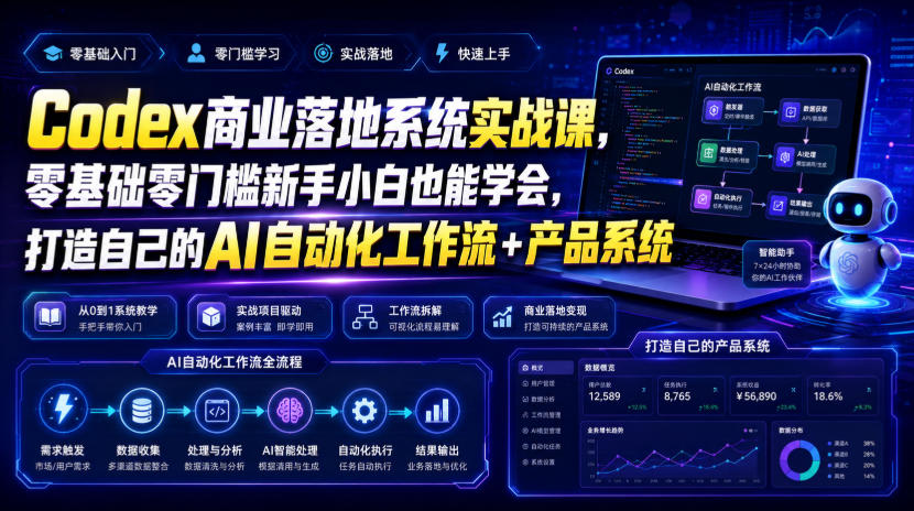 Codex商业落地系统实战课，零基础零门槛新手小白也能学会，打造自己的AI自动化工作流+产品系统-HEIXMI（中国站）