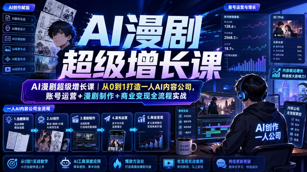 AI漫剧超级增长课｜从0到1打造一人AI内容公司，账号运营+漫剧制作+商业变现全流程实战-HEIXMI（中国站）