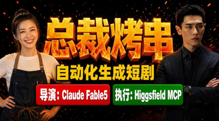 Claude Fable5担任导演+Higgsfield MCP落地执行｜《总裁烤串》真人质感短剧全自动AI生成全流程教学-HEIXMI（中国站）