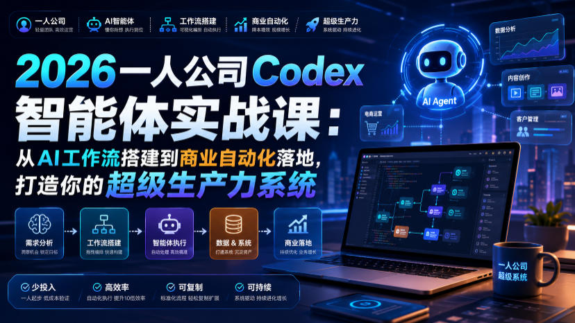 2026一人公司Codex智能体实战课：从AI工作流搭建到商业自动化落地，打造你的超级生产力系统-HEIXMI（中国站）