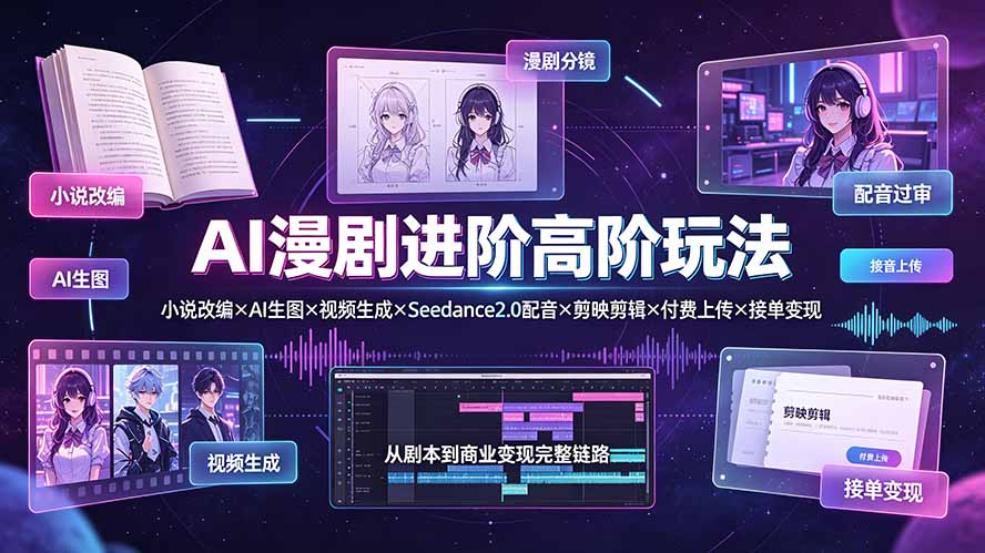 AI漫剧进阶高阶玩法：小说改编×AI生图×视频生成×Seedance2.0配音×剪映剪辑×付费上传×接单变现-HEIXMI（中国站）