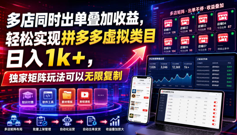 多店同时出单叠加收益，轻松实现拼多多虚拟类目日入1k+，独家矩阵玩法可以无限复制【揭秘】-HEIXMI（中国站）