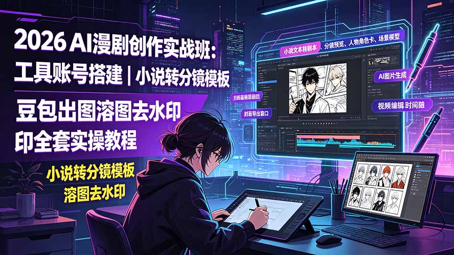2026AI漫剧创作实战班：工具账号搭建｜小说转分镜模板｜豆包出图溶图去水印全套实操教程-HEIXMI（中国站）