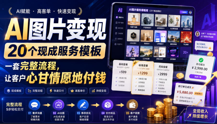 AI图片变现，20个现成服务模板，一套完整流程，让客户心甘情愿地付钱【原创双语字幕】-HEIXMI（中国站）