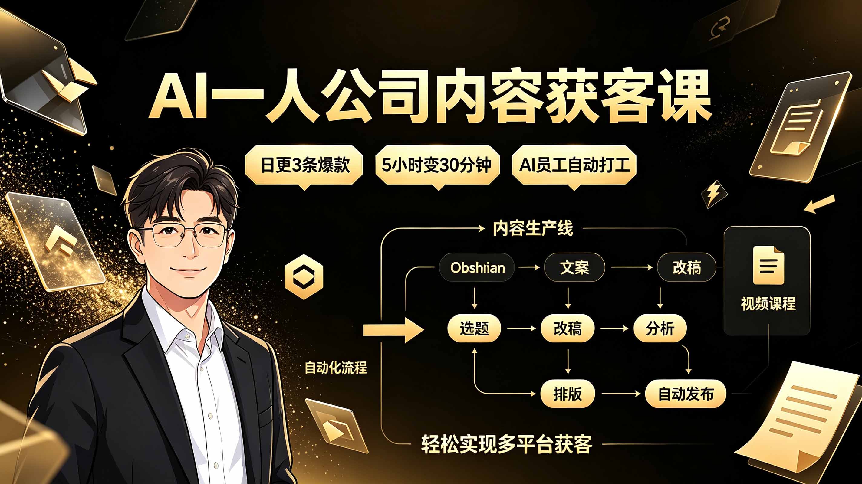 AI一人公司内容获客课：日更3条爆款×5小时变30分钟×AI员工自动打工，轻松实现多平台获客-HEIXMI（中国站）