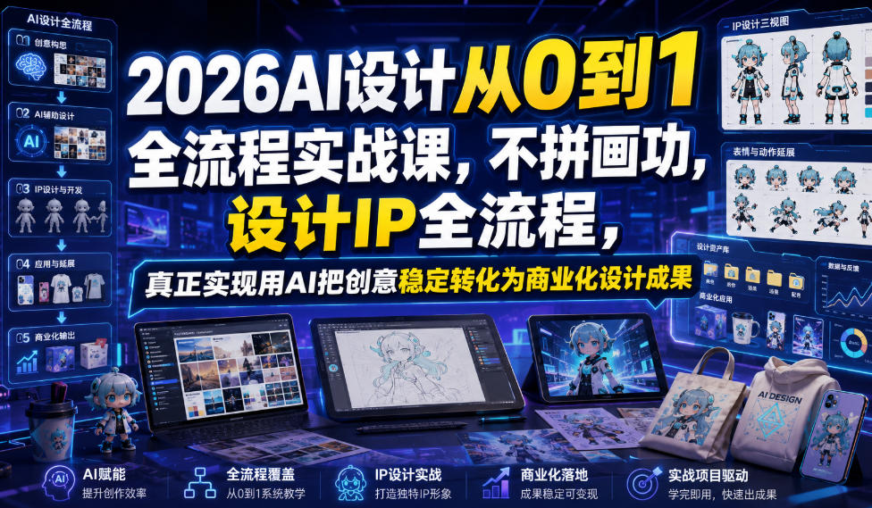 2026AI设计从0到1全流程实战课，不拼画功，设计IP全流程，真正实现用AI把创意稳定转化为商业化设计成果-HEIXMI（中国站）