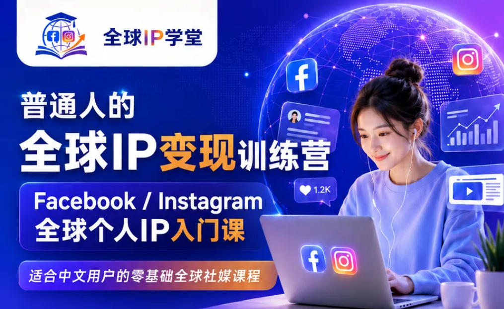 普通人的全球IP变现训练营，Facebook/Instagram全球个人IP入门课，零基础全球社媒课程-HEIXMI（中国站）
