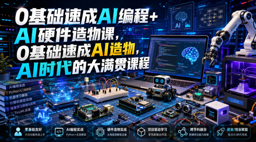 0基础速成AI编程+AI硬件造物课，0基础速成AI造物，AI时代的大满贯课程-HEIXMI（中国站）