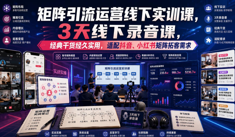 嗨推矩阵引流运营线下实训课，3天线下录音课，经典干货经久实用，适配抖音、小红书矩阵拓客需求-HEIXMI（中国站）