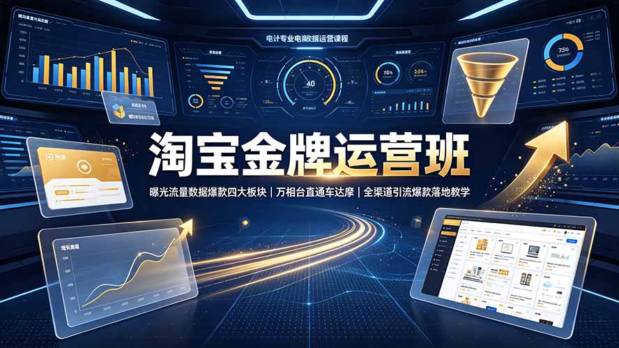 淘宝金牌运营班-7月：曝光流量数据爆款四大板块｜万相台直通车达摩｜全渠道引流爆款落地教学-HEIXMI（中国站）