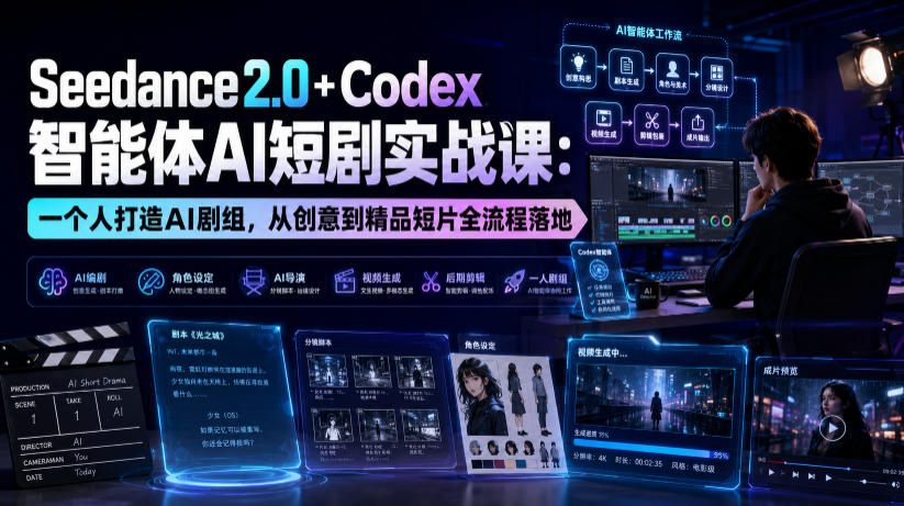 Seedance2.0+Codex智能体AI短剧实战课：一个人打造AI剧组，从创意到精品短片全流程-HEIXMI（中国站）