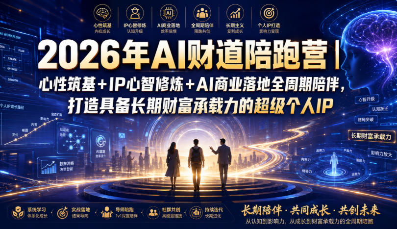 2026年AI财道陪跑营｜心性筑基+IP心智修炼+AI商业落地全周期陪伴，打造具备长期财富承载力的超级个人IP-HEIXMI（中国站）