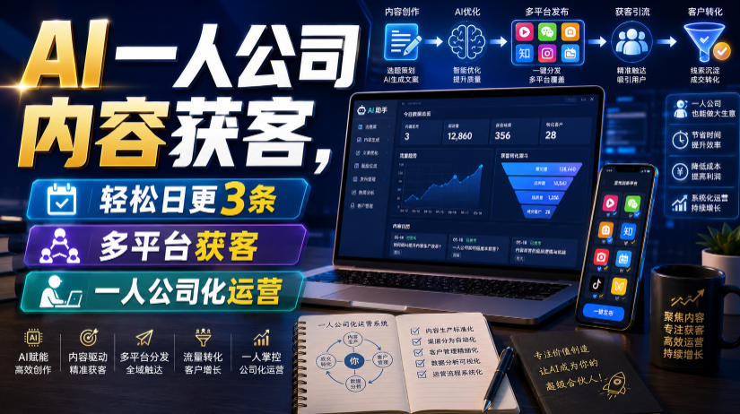 AI一人公司内容获客，轻松日更3条，多平台获客，一人公司化运营-HEIXMI（中国站）