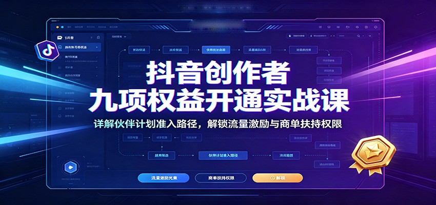 抖音创作者九项权益开通实战课：详解伙伴计划准入路径，解锁流量激励与商单扶持权限-HEIXMI（中国站）