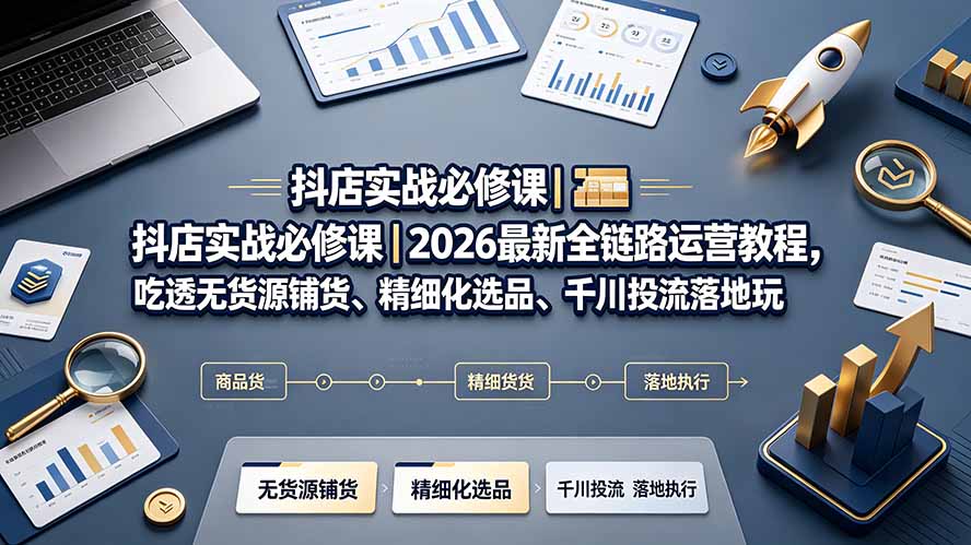 抖店实战必修课｜2026最新全链路运营教程，吃透无货源铺货、精细化选品、千川投流落地玩法-HEIXMI（中国站）