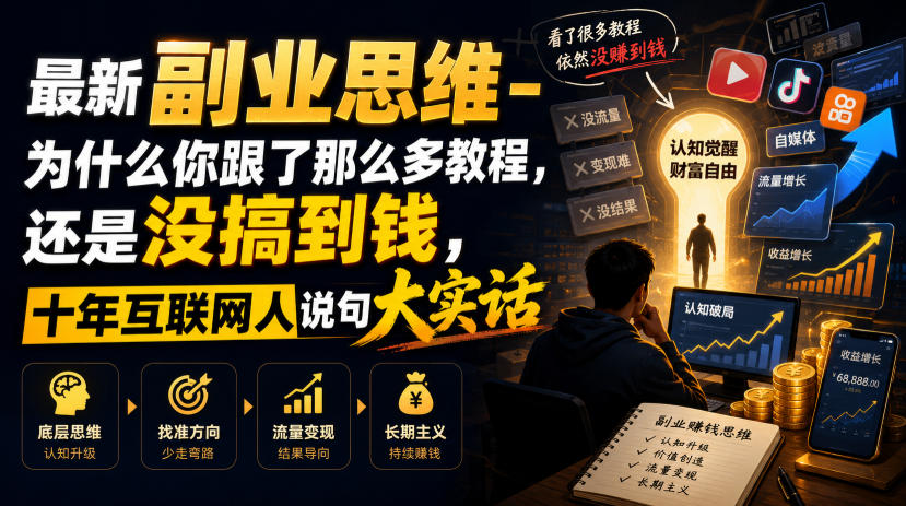 最新副业思维-为什么你跟了那么多教程，还是没搞到钱，十年互联网人说句大实话【揭秘】-HEIXMI（中国站）