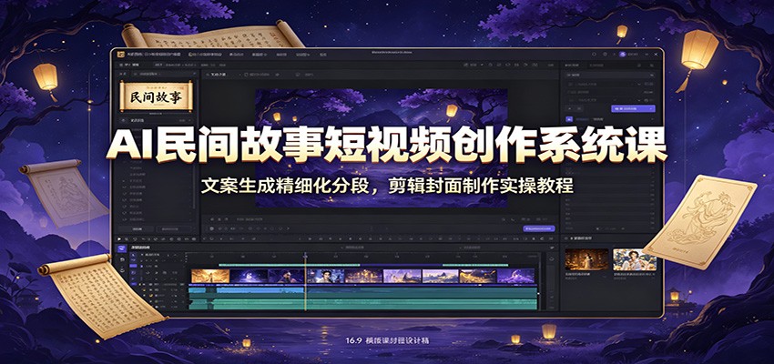 AI民间故事短视频创作系统课：文案生成精细化分段，剪辑封面制作实操教程-HEIXMI（中国站）