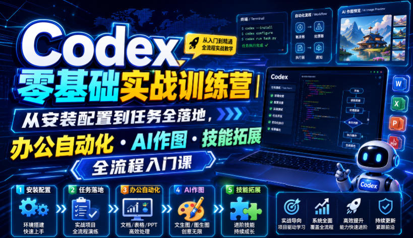 Codex零基础实战训练营｜从安装配置到任务全落地，办公自动化・AI作图・技能拓展全流程入门课-HEIXMI（中国站）