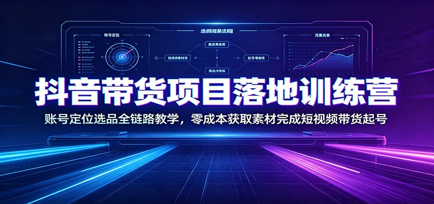 抖音带货项目落地训练营：账号定位选品全链路教学，零成本获取素材完成短视频带货起号-HEIXMI（中国站）