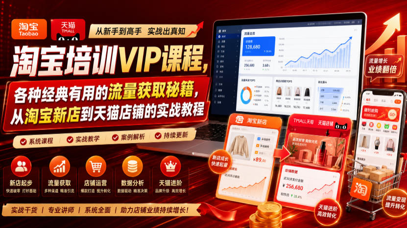 淘宝培训VIP课程，各种经典有用的流量获取秘籍，从淘宝新店到天猫店铺的实战教程(更新7月)-HEIXMI（中国站）