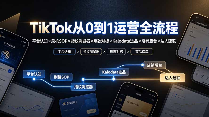 TikTok从0到1运营全流程：平台认知×刷机SOP×指纹浏览器×爆款对标×Kalodata选品×店铺后台×达人建联-HEIXMI（中国站）
