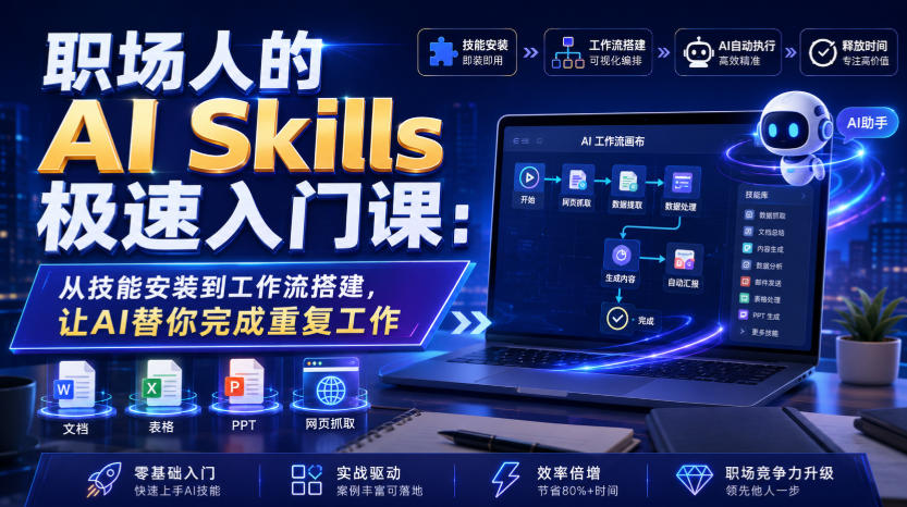 职场人的AI Skills极速入门课：从技能安装到工作流搭建，让AI替你完成重复工作-HEIXMI（中国站）