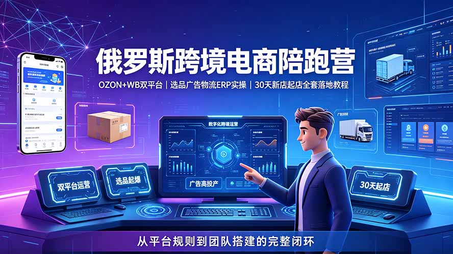 2026俄罗斯跨境电商陪跑营：OZON+WB双平台｜选品广告物流ERP实操｜30天新店起店全套落地教程-HEIXMI（中国站）