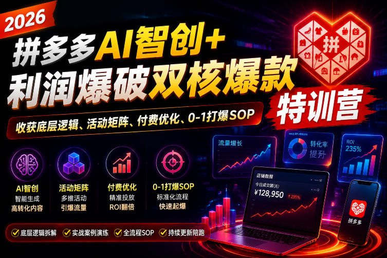 2026拼多多AI智创+利润爆破双核爆款特训营，收获底层逻辑、活动矩阵、付费优化、0-1打爆SOP(更新0727)-HEIXMI（中国站）