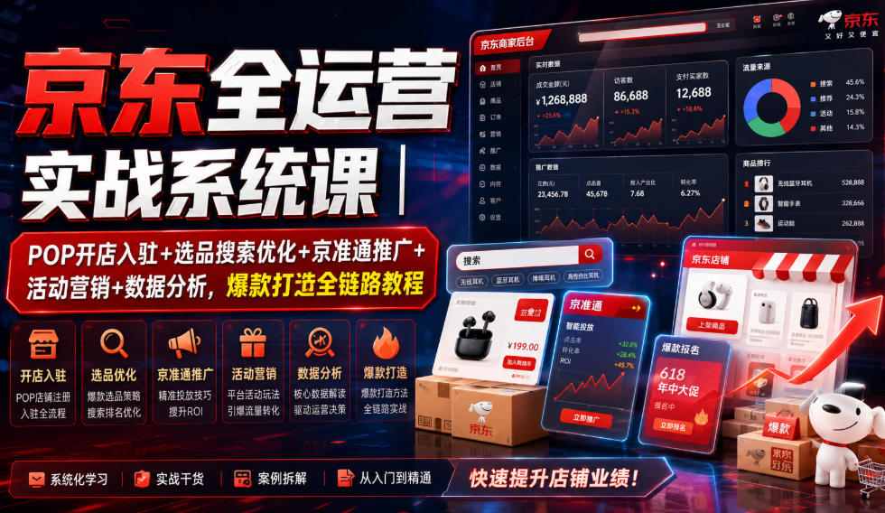 京东全运营实战系统课｜POP开店入驻+选品搜索优化+京准通推广+活动营销+数据分析，爆款打造全链路教程-HEIXMI（中国站）