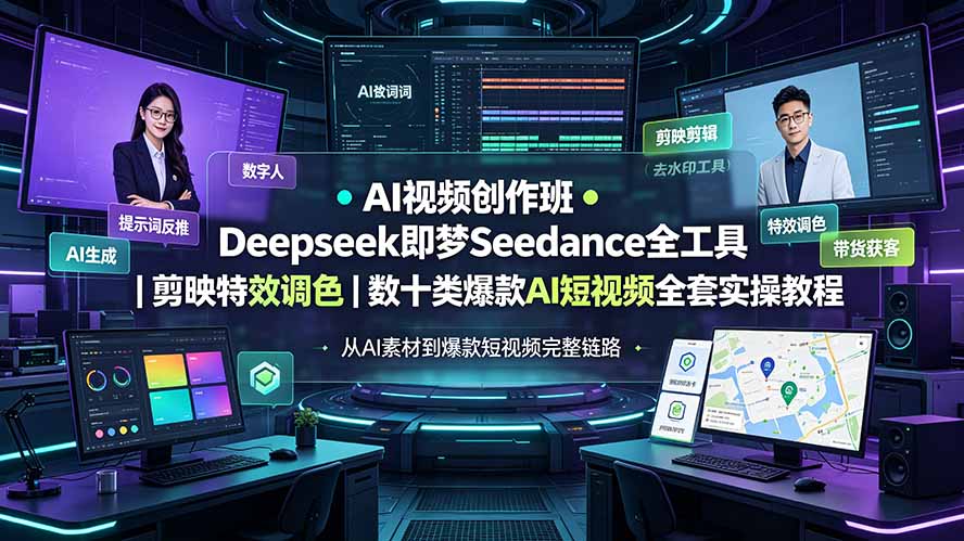 AI视频创作班◆Deepseek即梦Seedance全工具｜剪映特效调色｜数十类爆款AI短视频全套实操教程-HEIXMI（中国站）