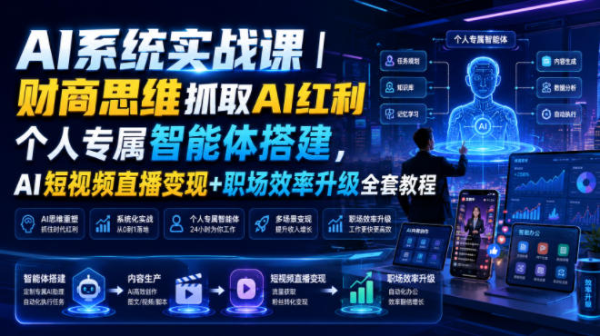 AI系统实战课｜财商思维抓取AI红利｜个人专属智能体搭建，AI短视频直播变现+职场效率升级全套教程-HEIXMI（中国站）