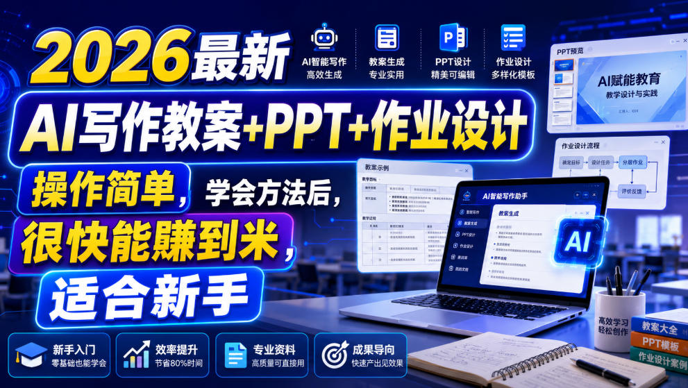 2026最新AI写作教案+PPT+作业设计，操作简单，学会方法后，很快能賺到米，适合新手-HEIXMI（中国站）