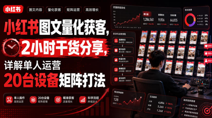 小红书图文量化获客，2小时干货分享，详解单人运营20台设备矩阵打法-HEIXMI（中国站）