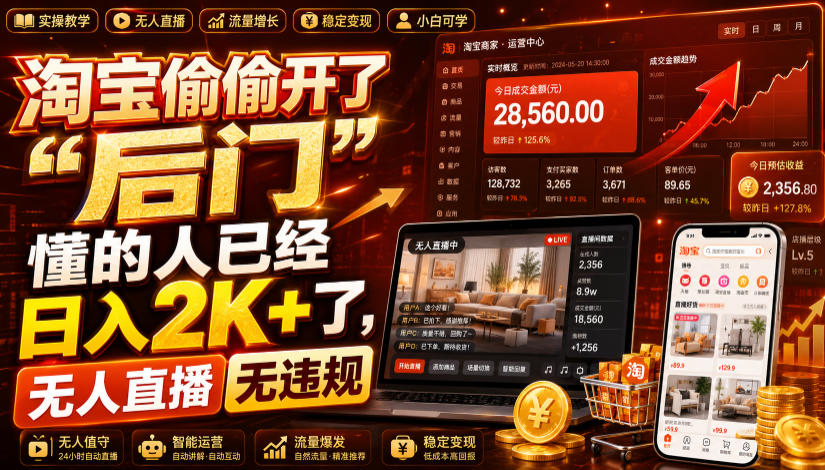 淘宝偷偷开了“后门”，懂的人已经日入2K+了，无人直播无违规，一台电脑=一家24小时营业的线上门店【揭秘】-HEIXMI（中国站）