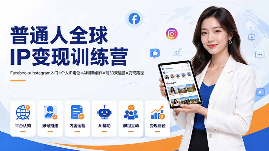 普通人全球IP变现训练营：Facebook×Instagram入门×个人IP定位×AI辅助创作×前30天运营×变现路径-HEIXMI（中国站）