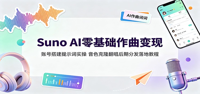 Suno AI零基础作曲变现：账号搭建提示词实操，音色克隆翻唱后期分发落地教程-HEIXMI（中国站）