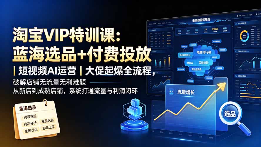淘宝VIP特训课：蓝海选品+付费投放｜短视频AI运营｜大促起爆全流程，破解店铺无流量无利润难题-HEIXMI（中国站）