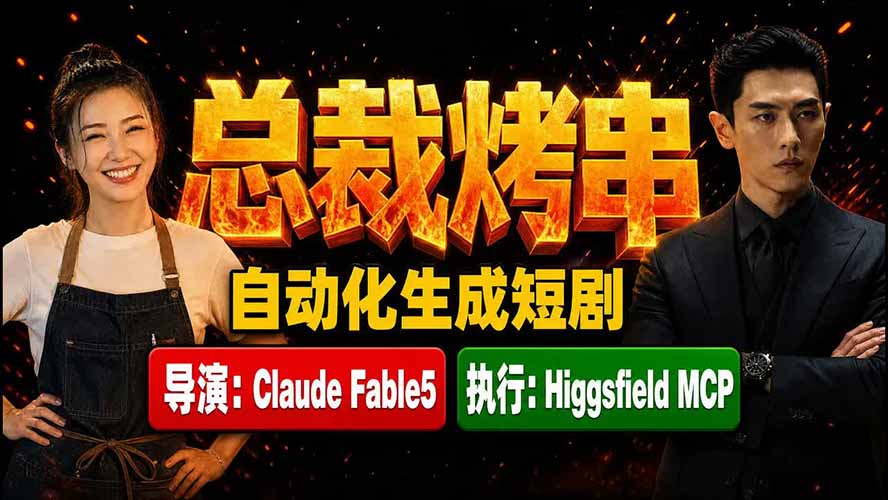 《总裁烤串》真人短剧全自动诞生！Claude Fable5 当导演，Higgsfield MCP 执行！-HEIXMI（中国站）
