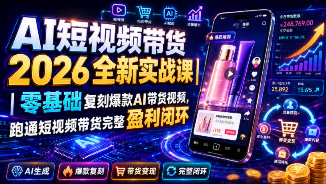 AI短视频带货2026全新实战课｜零基础复刻爆款AI带货视频，跑通短视频带货完整盈利闭环-HEIXMI（中国站）