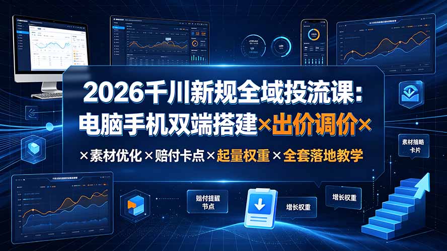 2026千川新规全域投流课：电脑手机双端搭建×出价调价×素材优化×赔付卡点×起量权重×全套落地教学-HEIXMI（中国站）