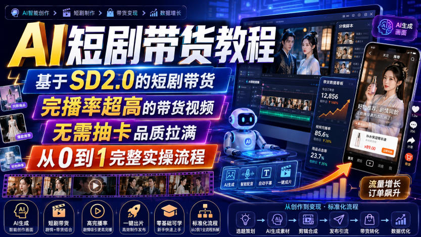 AI短剧带货教程，基于SD2.0的短剧带货，完播率超高的带货视频，无需抽卡品质拉满，从0到1完整实操流程-HEIXMI（中国站）