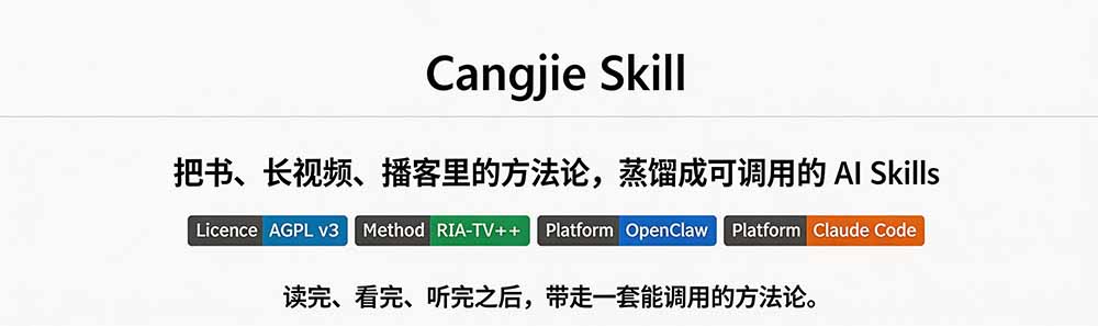 图片[1]-全网走红！GitHub上6.7K Star的开源项目，把任何书、长视频、播客蒸馏成AI工具，值得收藏 cangjie-skill-HEIXMI（中国站）