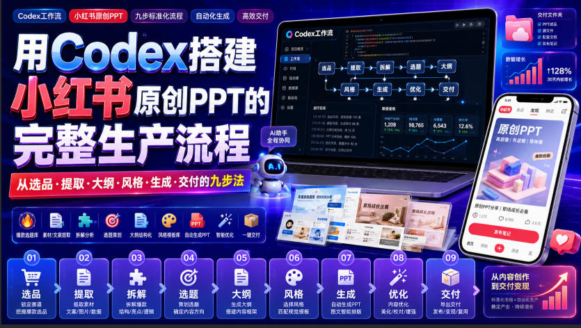 用Codex搭建小红书原创PPT的完整生产流程，从选品·提取·大纲·风格·生成·交付的九步法-HEIXMI（中国站）