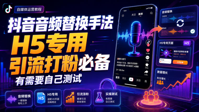 抖音音频替换手法H5专用，引流打粉必备，有需要自己测试-HEIXMI（中国站）