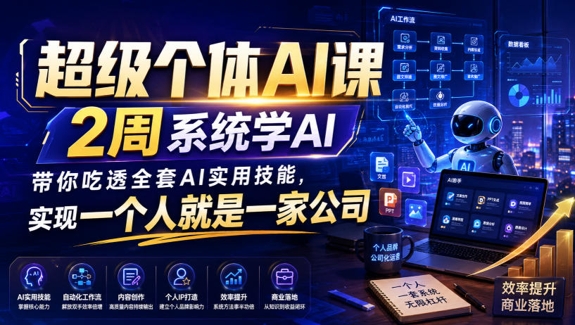 超级个体AI课,2周系统学AI,带你吃透全套AI实用技能,实现一个人就是一家公司