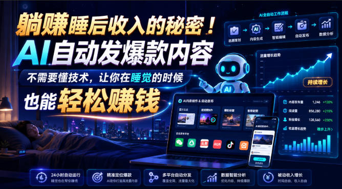 躺賺睡后收入的秘密！AI自动发爆款内容，不需要懂技术，让你在睡觉的时候也能轻松賺钱【原创双语字幕】-HEIXMI（中国站）