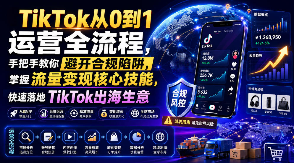 TikTok从0到1运营全流程，手把手教你避开合规陷阱，掌握流量变现核心技能，快速落地TikTok出海生意(更新8月)-HEIXMI（中国站）