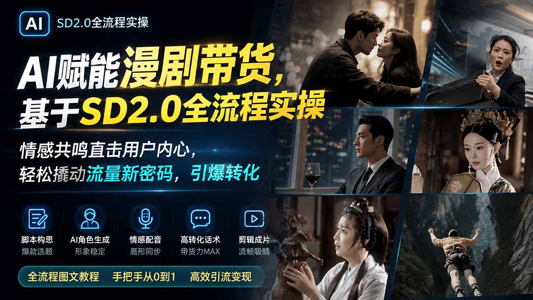 AI赋能漫剧带货，基于SD2.0全流程实操；情感共鸣直击用户内心，轻松撬动流量新密码，引爆转化-HEIXMI（中国站）